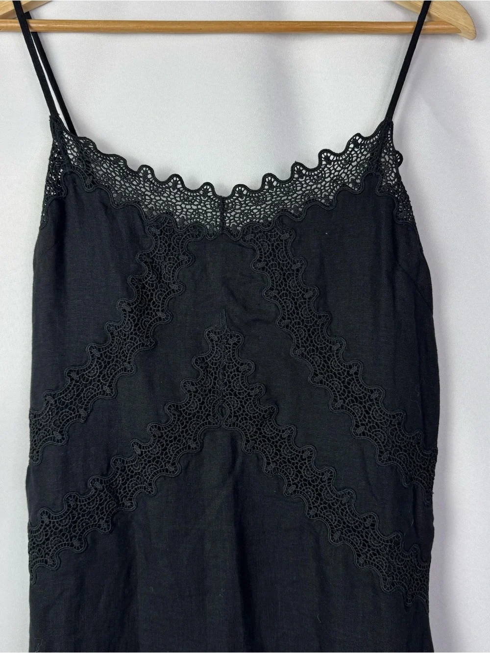 J. Crew Black Lace Trim Slip Dress Linen Midi Length 4